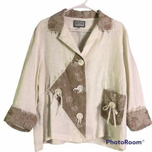 Cottage Clothing Lace Patchwork Cottagecore Linen Cardigan White Women Medium